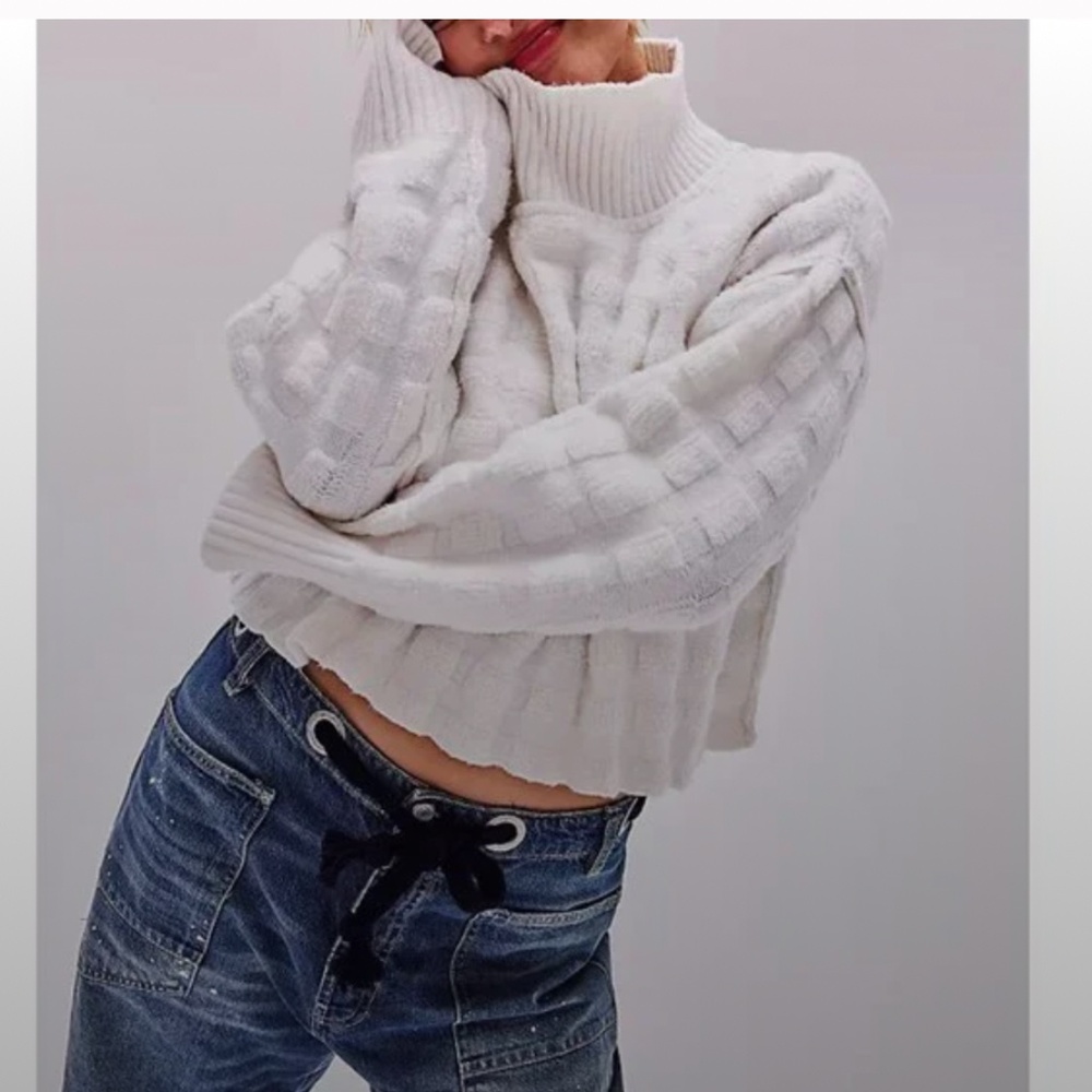 Free People White Turtleneck Sweater